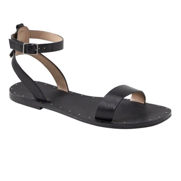 Banana Republic Studded Sandal Black Leather Size 6M - Picture 1 of 9